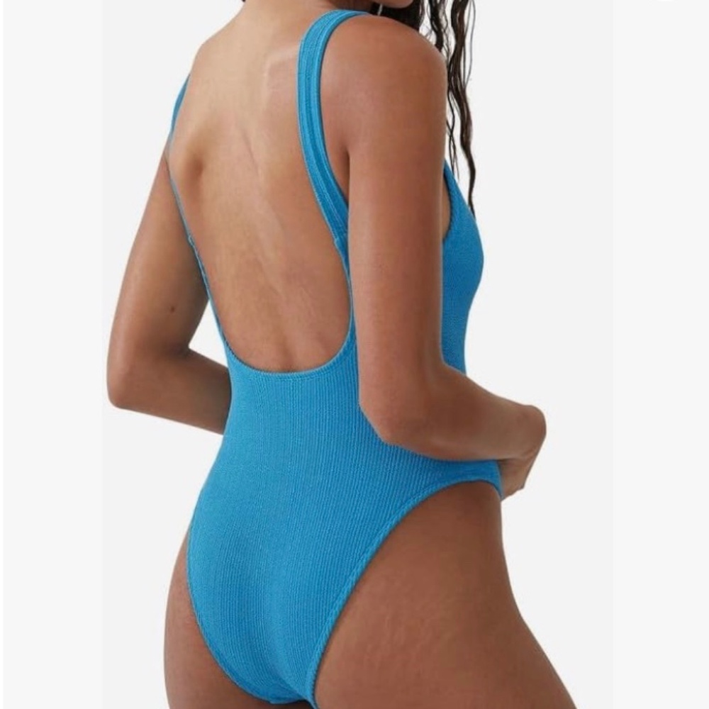 Cotton On Body Womens Low Back Bonnie Blue Crinkle One Piece Swimsuit - Picture 2 of 8